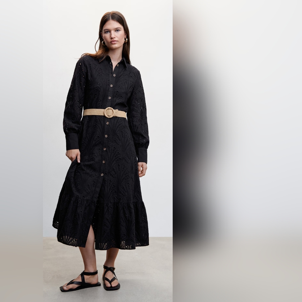 Mango Black Eyelet Midi Dress